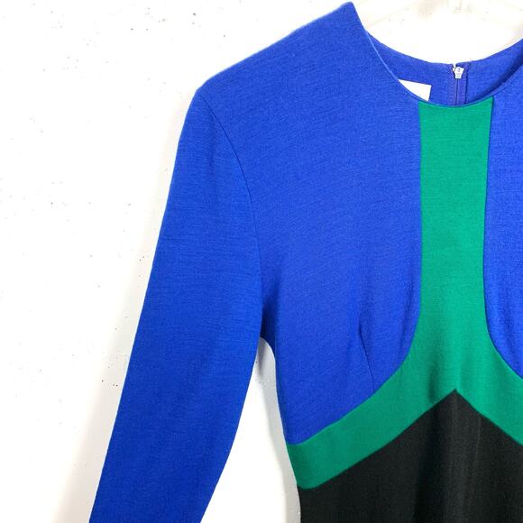 Vintage Linda Lewis Petites Wool Dress Colorblock Fit Flare Long Sleeve Small - Picture 9 of 10